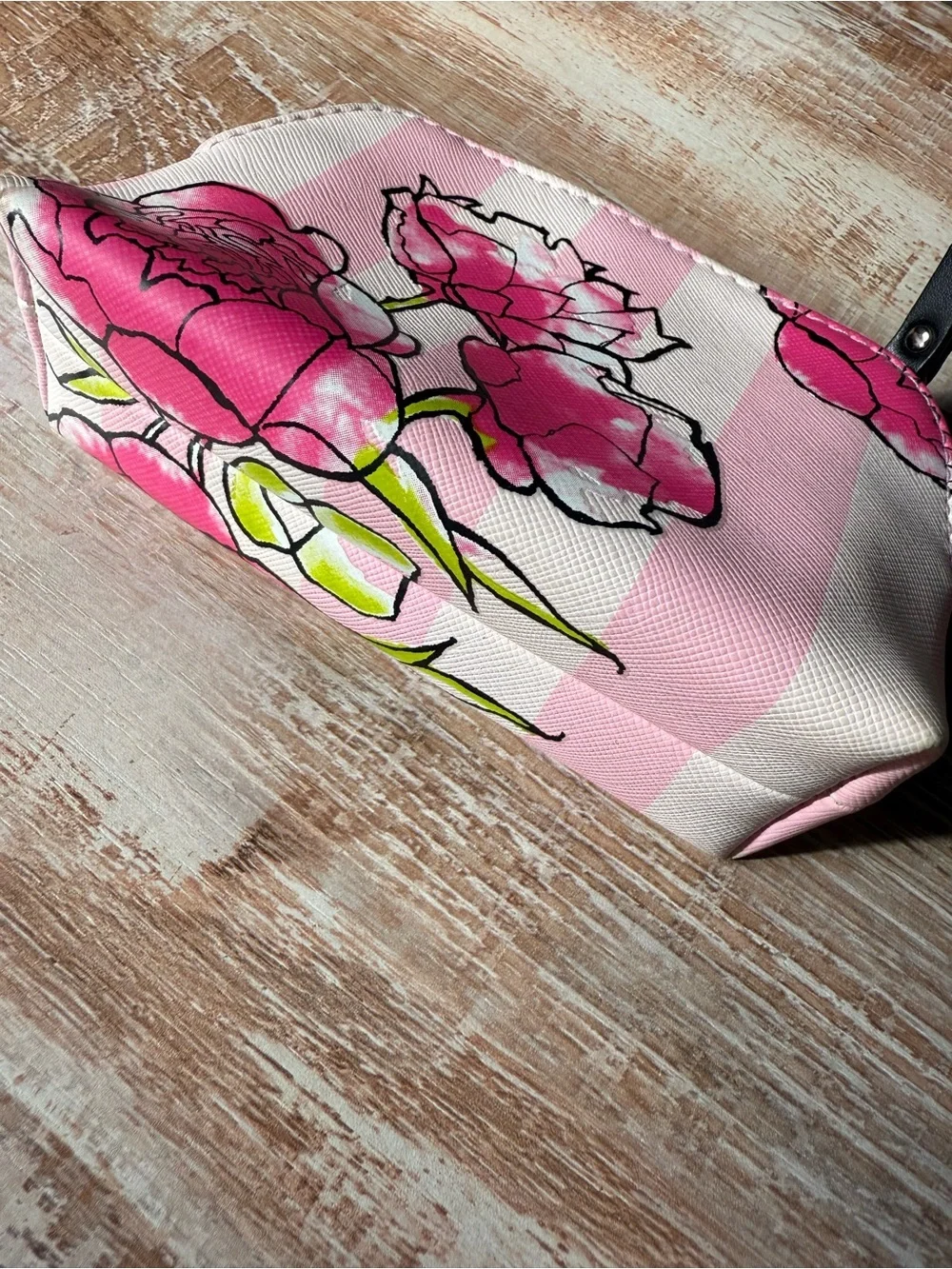 Victoria's Secret Pink Striped Floral Cosmetic Pouch